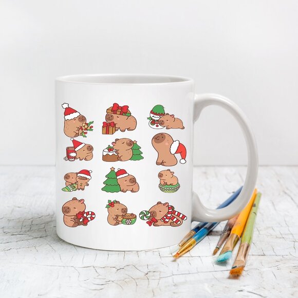 Capybara Christmas Mug Holiday Cheer with Adorable Capybara -11oz White Ceramic - Picture 4 of 4